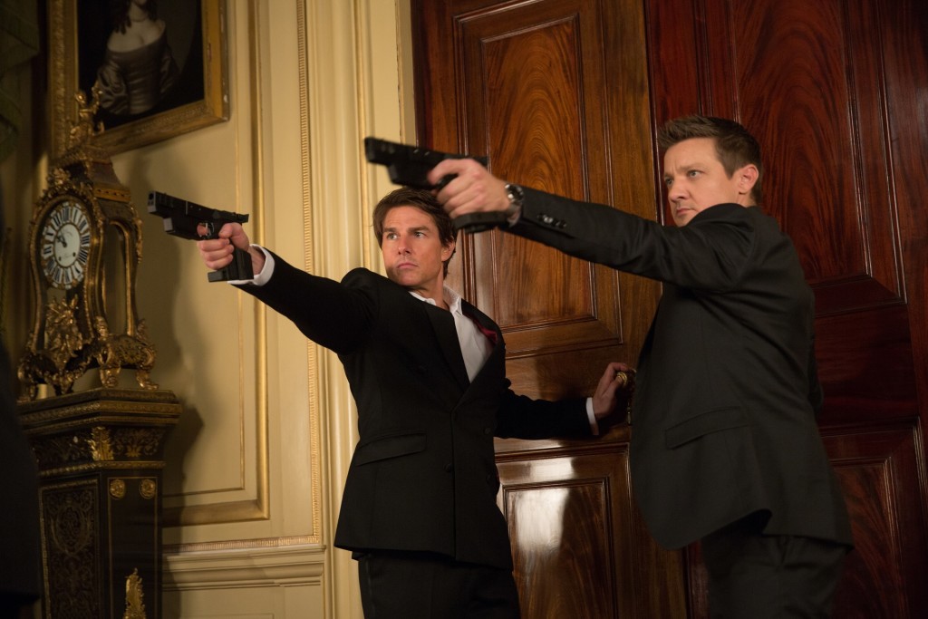 Left to right: Tom Cruise plays Ethan Hunt and Jeremy Renner plays William Brandt in Mission: Impossible &ndash; Rogue Nation from Paramount Pictures and Skydance Productions