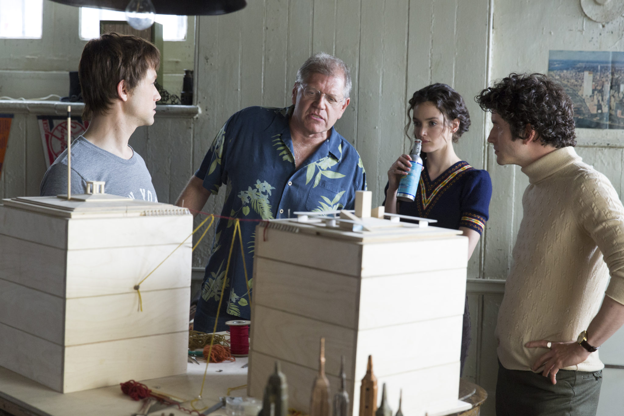 Joseph Gordon-Levitt, Director Robert Zemeckis with Charlotte Le Bon and ClŽment Sibony on the set of TriStar Pictures' THE WALK.