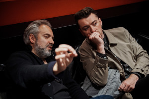 Director Sam Mendes and musician Sam Smith at Abbey Road Studios during the scoring of "Writing's On The Wall" for Metro-Goldwyn-Mayer Pictures/Columbia Pictures/EON Productions’ action adventure SPECTRE.