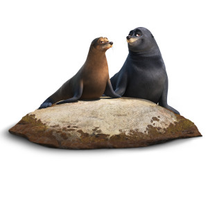 FINDING DORY - Pictured (L-R): RUDDER (voice of Dominic West) and FLUKE (voice of Idris Elba) are a pair of lazy sea lions who were rehabilitated at the Marine Life Institute. Marlin and Nemo find them snoozing on a warm&mdash;and highly coveted&mdash;rock just outside the center. These sea lions really enjoy their down time and would rather not be bothered mid nap&mdash;but their bark is far worse than their bite.. &copy;2016 Disney&bull;Pixar. All Rights Reserved.
