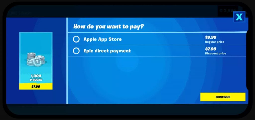 fortntie apple pagos