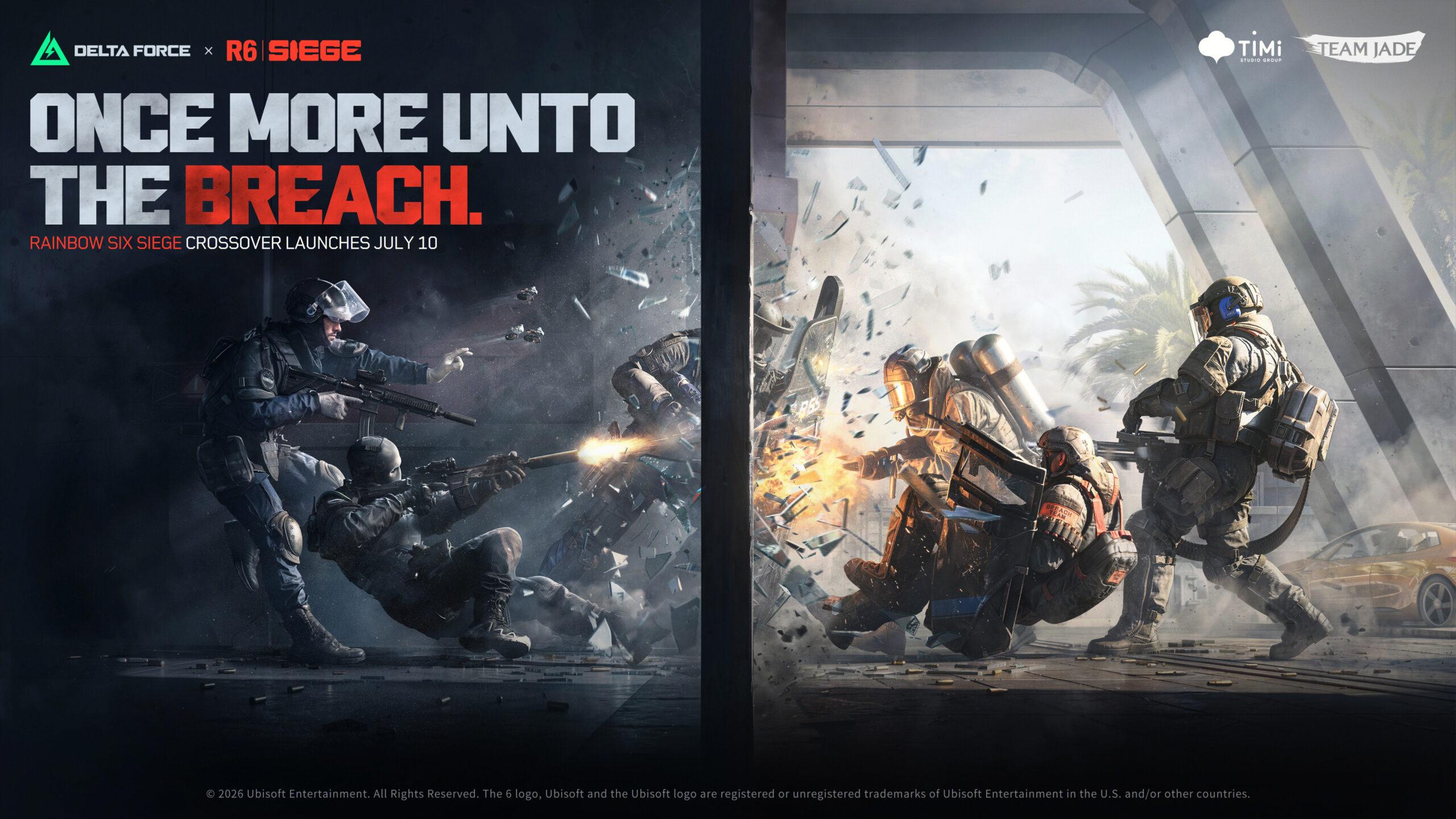Key art oficial del crossover entre Rainbow Six Siege y Delta Force anunciado por Team Jade y Ubisoft