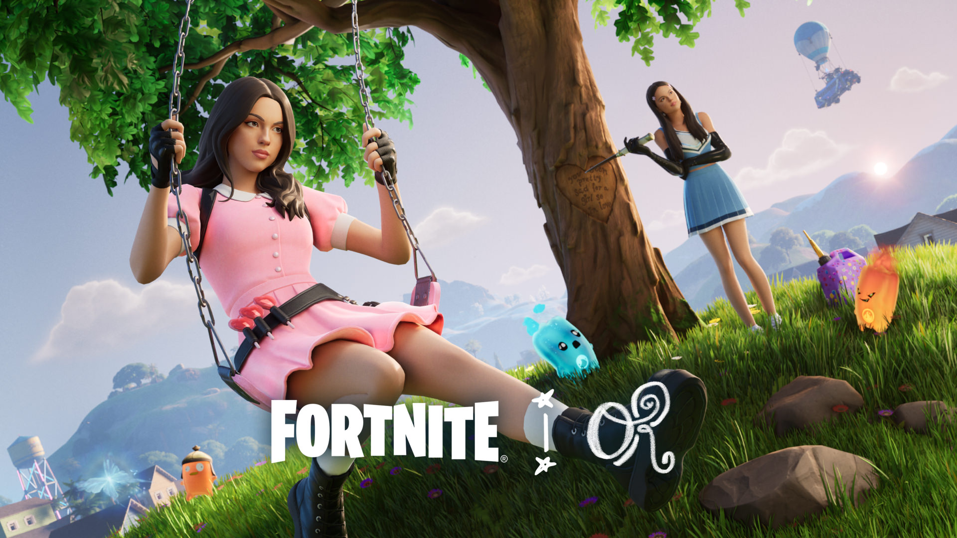 Skin de Olivia Rodrigo en Fortnite con su outfit característico, parte de la Serie de Ídolos