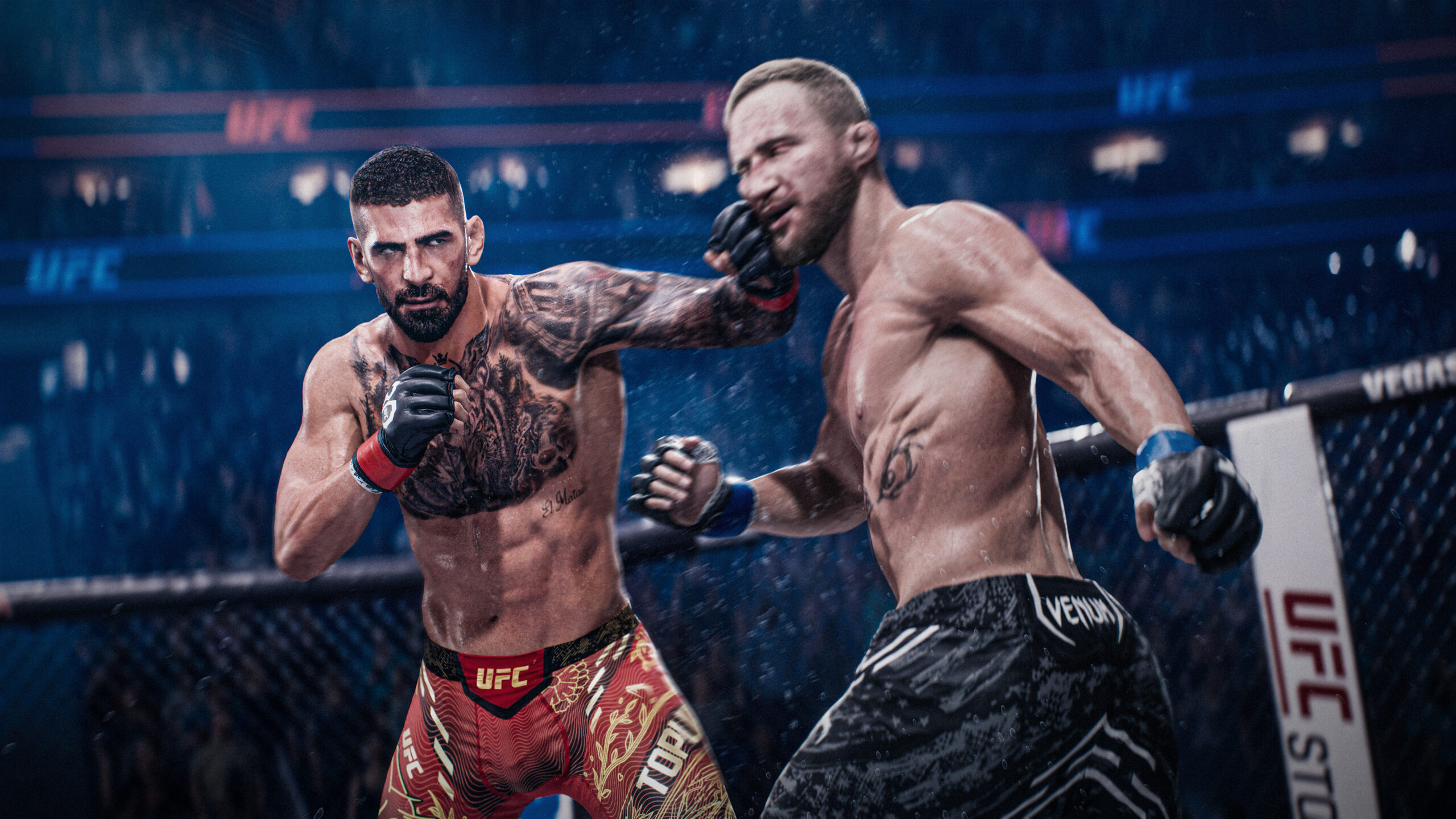 Dos luchadores de UFC en el octágono con movimientos ultrarealistas en EA SPORTS UFC 6 para PS5