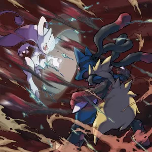 Mega Mewtwo Vs Mega Lucario Official Illustration  300dpi