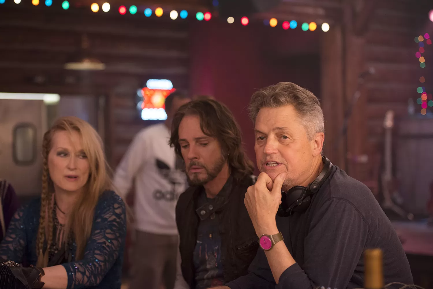 Meryl Streep, Rick Springfield and Director Jonathan Demme on the set of TriStar Pictures' RICKI AND THE FLASH.