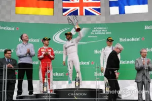 F1 Canadian Gp 2016 The Podium L To R Sebastian Vettel Ferrari Second Lewis Hamilton Merce