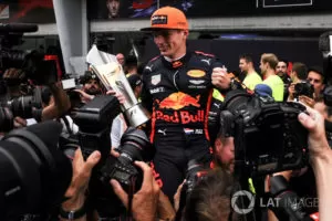 F1 Malaysian Gp 2017 Race Winner Max Verstappen Red Bull Racing Celebrates The Trophy