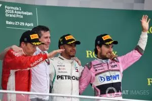 F1 Azerbaijan Gp 2018 Podium Race Winner Lewis Hamilton Mercedes Amg F1 Second Place Kimi