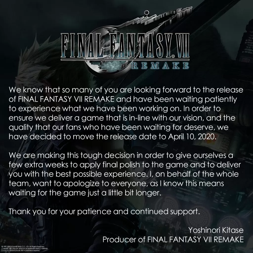 ¿Cuál es la fecha de lanzamiento de Final Fantasy 7 Remake?
