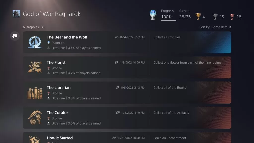 Lista de Trofeos God of War Ragnarok